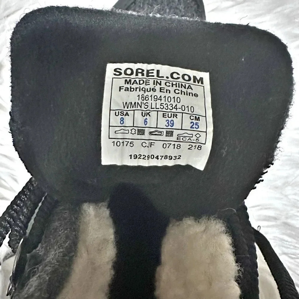 SOREL | Sneakchic Alpine Holiday Boot Black/Dark Stone Shearling | Size 8 - Picture 8 of 8